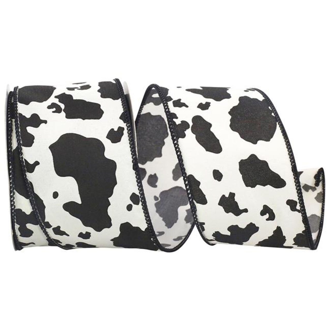 Reliant Ribbon 2.5 in. x 10 yards Cow Print Wired Edge RD Ribbon, Black & White